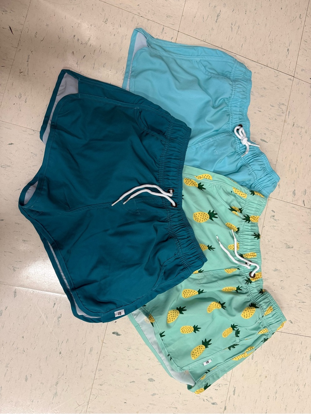 Kids Pineapple Print & Solid Swim Shorts - Teal, Light Blue, Mint - Unbranded